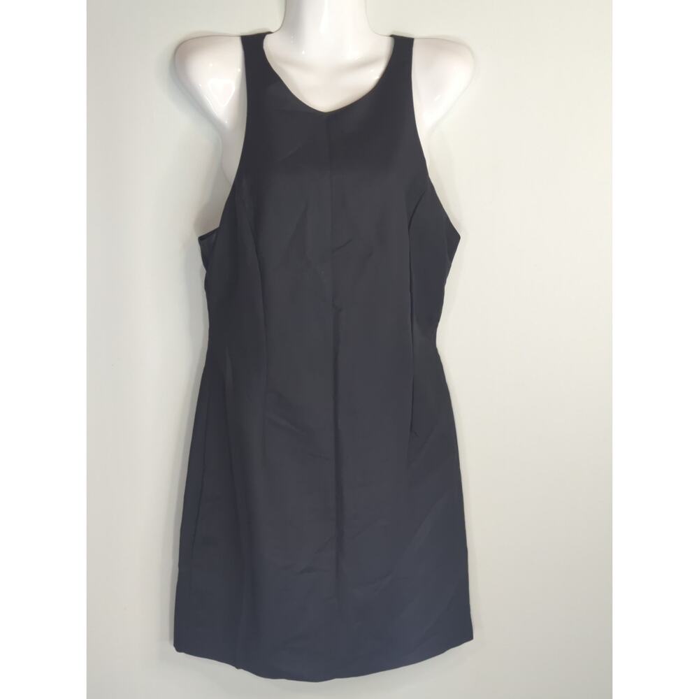 Zara Black V Neck‎ Pleated Mini Dress Womens Large LBD Cocktail Party Preppy
